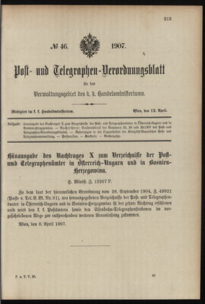 Post- und Telegraphen-Verordnungsblatt für das Verwaltungsgebiet des K.-K. Handelsministeriums