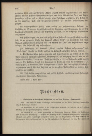 Post- und Telegraphen-Verordnungsblatt für das Verwaltungsgebiet des K.-K. Handelsministeriums 19070415 Seite: 2