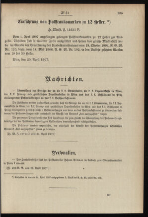 Post- und Telegraphen-Verordnungsblatt für das Verwaltungsgebiet des K.-K. Handelsministeriums 19070426 Seite: 3