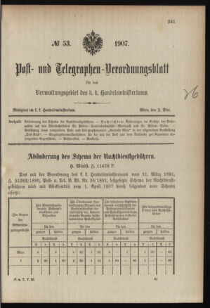 Post- und Telegraphen-Verordnungsblatt für das Verwaltungsgebiet des K.-K. Handelsministeriums