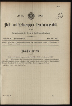 Post- und Telegraphen-Verordnungsblatt für das Verwaltungsgebiet des K.-K. Handelsministeriums