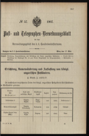 Post- und Telegraphen-Verordnungsblatt für das Verwaltungsgebiet des K.-K. Handelsministeriums