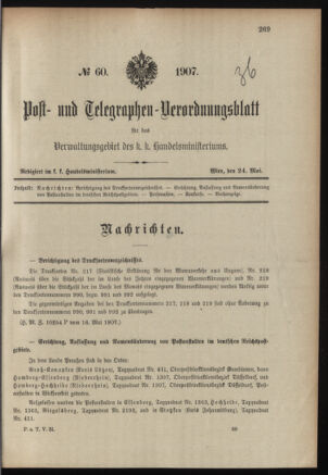 Post- und Telegraphen-Verordnungsblatt für das Verwaltungsgebiet des K.-K. Handelsministeriums