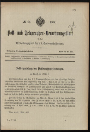 Post- und Telegraphen-Verordnungsblatt für das Verwaltungsgebiet des K.-K. Handelsministeriums