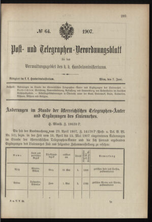 Post- und Telegraphen-Verordnungsblatt für das Verwaltungsgebiet des K.-K. Handelsministeriums