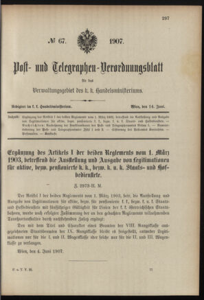 Post- und Telegraphen-Verordnungsblatt für das Verwaltungsgebiet des K.-K. Handelsministeriums 19070614 Seite: 1