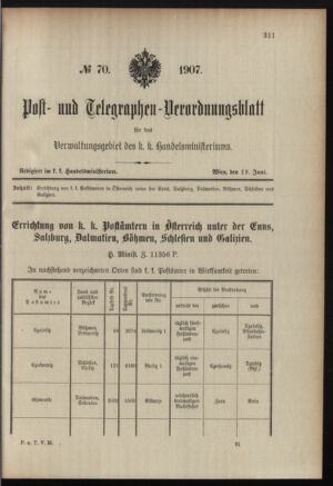 Post- und Telegraphen-Verordnungsblatt für das Verwaltungsgebiet des K.-K. Handelsministeriums