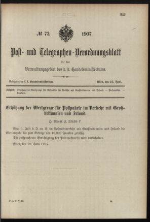 Post- und Telegraphen-Verordnungsblatt für das Verwaltungsgebiet des K.-K. Handelsministeriums 19070625 Seite: 1