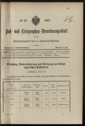 Post- und Telegraphen-Verordnungsblatt für das Verwaltungsgebiet des K.-K. Handelsministeriums 19070709 Seite: 1