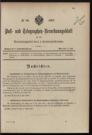 Post- und Telegraphen-Verordnungsblatt für das Verwaltungsgebiet des K.-K. Handelsministeriums