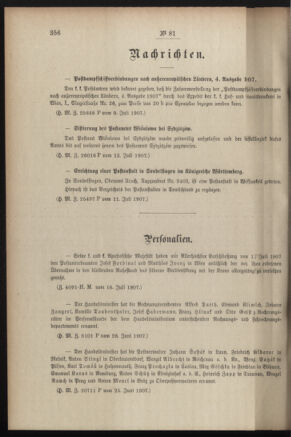 Post- und Telegraphen-Verordnungsblatt für das Verwaltungsgebiet des K.-K. Handelsministeriums 19070722 Seite: 2