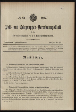 Post- und Telegraphen-Verordnungsblatt für das Verwaltungsgebiet des K.-K. Handelsministeriums