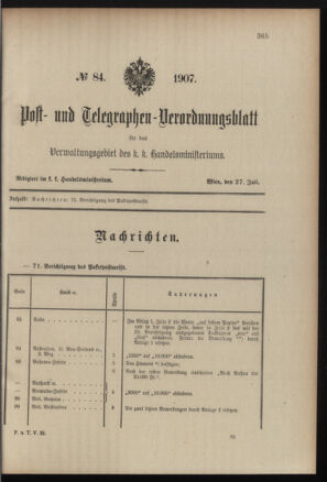 Post- und Telegraphen-Verordnungsblatt für das Verwaltungsgebiet des K.-K. Handelsministeriums