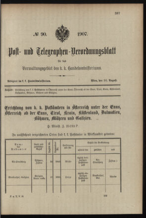 Post- und Telegraphen-Verordnungsblatt für das Verwaltungsgebiet des K.-K. Handelsministeriums