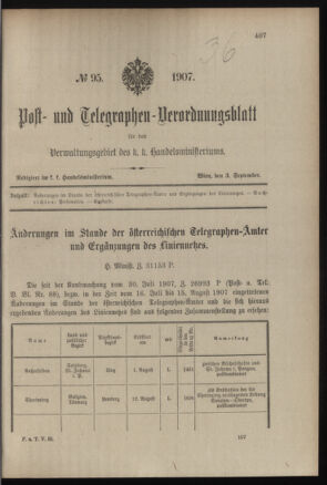 Post- und Telegraphen-Verordnungsblatt für das Verwaltungsgebiet des K.-K. Handelsministeriums 19070903 Seite: 1