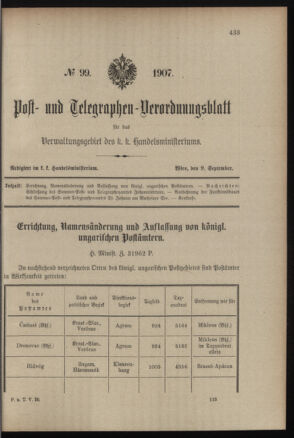 Post- und Telegraphen-Verordnungsblatt für das Verwaltungsgebiet des K.-K. Handelsministeriums 19070909 Seite: 5