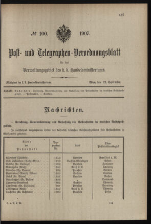 Post- und Telegraphen-Verordnungsblatt für das Verwaltungsgebiet des K.-K. Handelsministeriums