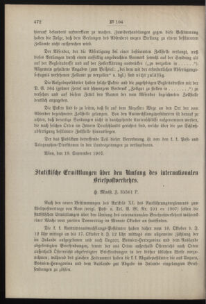 Post- und Telegraphen-Verordnungsblatt für das Verwaltungsgebiet des K.-K. Handelsministeriums 19070925 Seite: 2