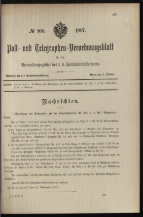 Post- und Telegraphen-Verordnungsblatt für das Verwaltungsgebiet des K.-K. Handelsministeriums