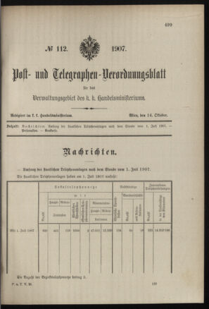 Post- und Telegraphen-Verordnungsblatt für das Verwaltungsgebiet des K.-K. Handelsministeriums 19071014 Seite: 1