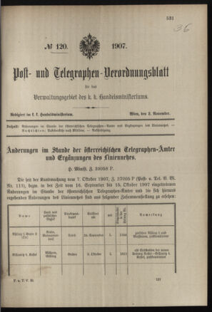 Post- und Telegraphen-Verordnungsblatt für das Verwaltungsgebiet des K.-K. Handelsministeriums