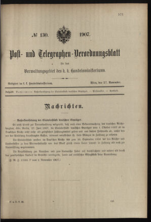 Post- und Telegraphen-Verordnungsblatt für das Verwaltungsgebiet des K.-K. Handelsministeriums