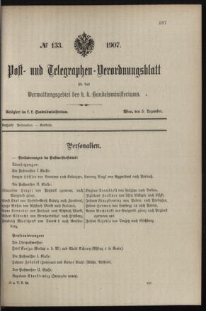 Post- und Telegraphen-Verordnungsblatt für das Verwaltungsgebiet des K.-K. Handelsministeriums 19071205 Seite: 1