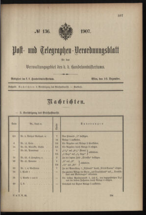 Post- und Telegraphen-Verordnungsblatt für das Verwaltungsgebiet des K.-K. Handelsministeriums 19071210 Seite: 1