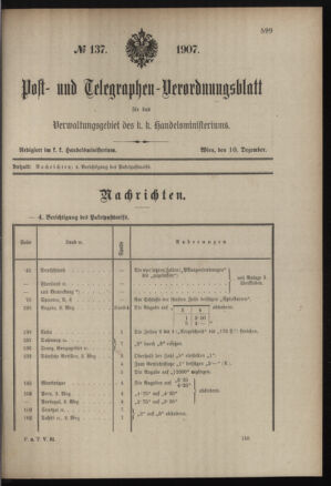 Post- und Telegraphen-Verordnungsblatt für das Verwaltungsgebiet des K.-K. Handelsministeriums 19071210 Seite: 3