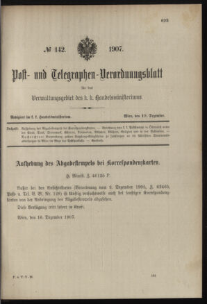 Post- und Telegraphen-Verordnungsblatt für das Verwaltungsgebiet des K.-K. Handelsministeriums 19071219 Seite: 1