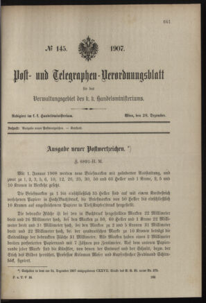 Post- und Telegraphen-Verordnungsblatt für das Verwaltungsgebiet des K.-K. Handelsministeriums 19071228 Seite: 1