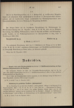 Post- und Telegraphen-Verordnungsblatt für das Verwaltungsgebiet des K.-K. Handelsministeriums 19071231 Seite: 3