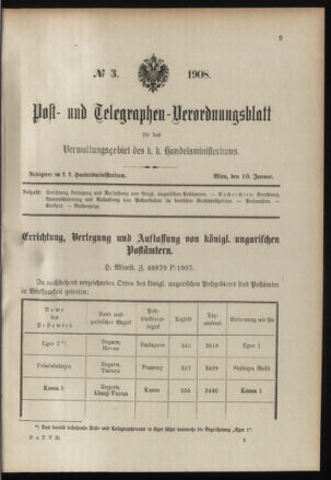 Post- und Telegraphen-Verordnungsblatt für das Verwaltungsgebiet des K.-K. Handelsministeriums 19080110 Seite: 1