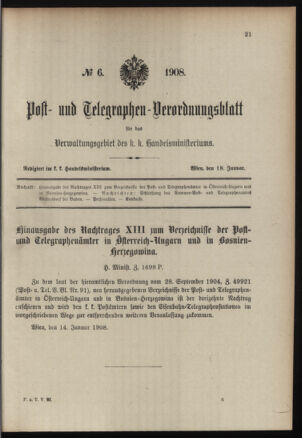 Post- und Telegraphen-Verordnungsblatt für das Verwaltungsgebiet des K.-K. Handelsministeriums 19080118 Seite: 1