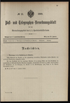 Post- und Telegraphen-Verordnungsblatt für das Verwaltungsgebiet des K.-K. Handelsministeriums 19080129 Seite: 1