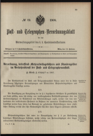 Post- und Telegraphen-Verordnungsblatt für das Verwaltungsgebiet des K.-K. Handelsministeriums 19080213 Seite: 1