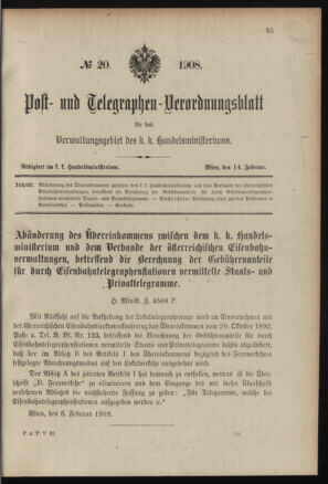 Post- und Telegraphen-Verordnungsblatt für das Verwaltungsgebiet des K.-K. Handelsministeriums 19080214 Seite: 1