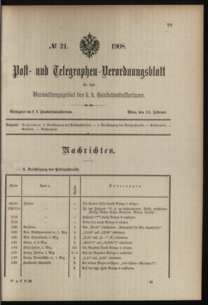 Post- und Telegraphen-Verordnungsblatt für das Verwaltungsgebiet des K.-K. Handelsministeriums 19080215 Seite: 1