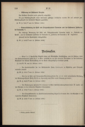 Post- und Telegraphen-Verordnungsblatt für das Verwaltungsgebiet des K.-K. Handelsministeriums 19080227 Seite: 2