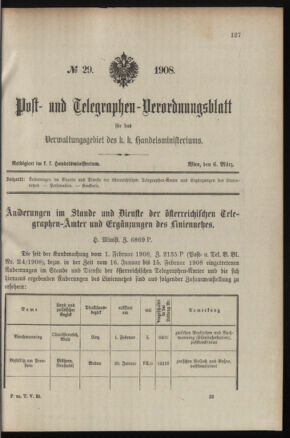 Post- und Telegraphen-Verordnungsblatt für das Verwaltungsgebiet des K.-K. Handelsministeriums 19080306 Seite: 1