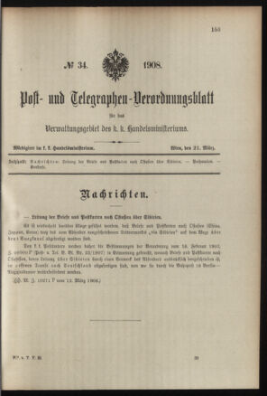 Post- und Telegraphen-Verordnungsblatt für das Verwaltungsgebiet des K.-K. Handelsministeriums 19080321 Seite: 1