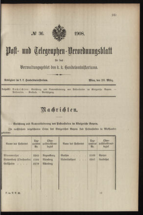 Post- und Telegraphen-Verordnungsblatt für das Verwaltungsgebiet des K.-K. Handelsministeriums