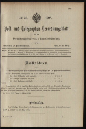 Post- und Telegraphen-Verordnungsblatt für das Verwaltungsgebiet des K.-K. Handelsministeriums 19080330 Seite: 1