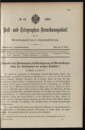 Post- und Telegraphen-Verordnungsblatt für das Verwaltungsgebiet des K.-K. Handelsministeriums