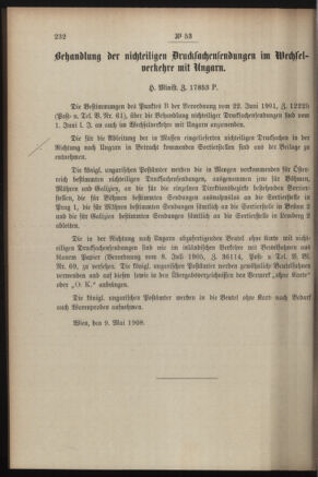 Post- und Telegraphen-Verordnungsblatt für das Verwaltungsgebiet des K.-K. Handelsministeriums 19080513 Seite: 2