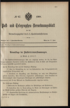 Post- und Telegraphen-Verordnungsblatt für das Verwaltungsgebiet des K.-K. Handelsministeriums 19080617 Seite: 1