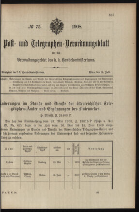 Post- und Telegraphen-Verordnungsblatt für das Verwaltungsgebiet des K.-K. Handelsministeriums 19080708 Seite: 1