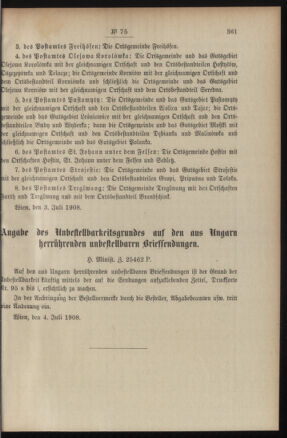 Post- und Telegraphen-Verordnungsblatt für das Verwaltungsgebiet des K.-K. Handelsministeriums 19080708 Seite: 5