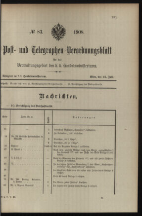 Post- und Telegraphen-Verordnungsblatt für das Verwaltungsgebiet des K.-K. Handelsministeriums 19080725 Seite: 3