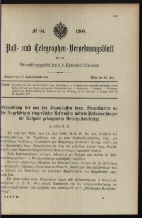 Post- und Telegraphen-Verordnungsblatt für das Verwaltungsgebiet des K.-K. Handelsministeriums 19080730 Seite: 1